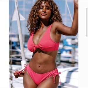Cupshe rose pink knotted front bikini size small new with tags